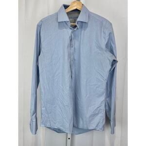 TWILLORY Trim Fit Button Front Long Sleeve Shirt Cotton Blend Blue Size 16 34 35